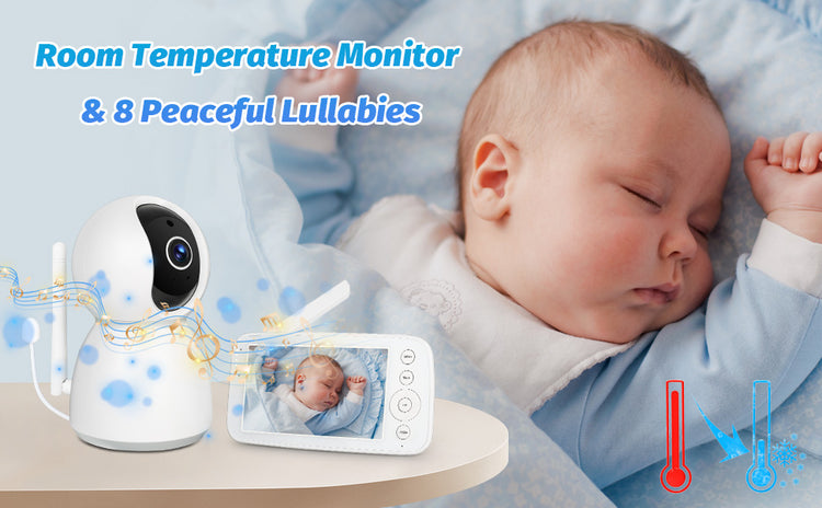 Baby Monitor Camera Audio 5 Inch Screen 28 Hours Battery Video Camera Night Vision 2-Way Talk Lullabies Baby Nanny Security Cam