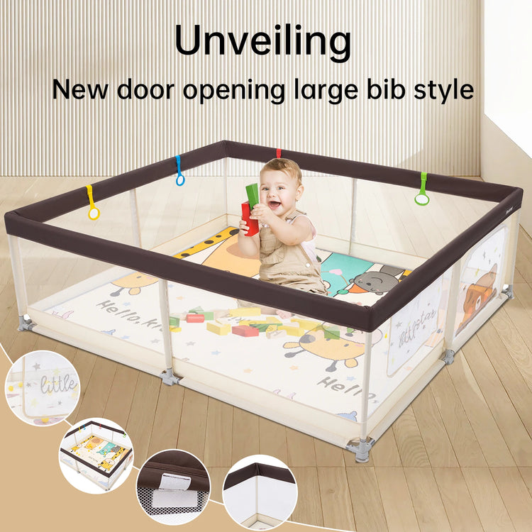 71" x 79" Large Baby Playpen with Mat – Indoor & Outdoor Unisex Play Yard for Toddlers, Newborn to 6 Years, Foldable Baby Fence with Gate & Toys