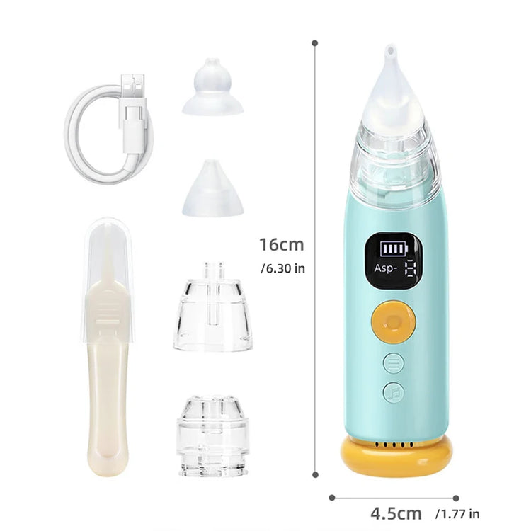 Electric Baby Nose Vacuum Cleaner – Adjustable Nasal Aspirator for Infants & Toddlers, Rechargeable with HD Display, Music & Lights, 3 Silicone Nozzles & Suction Levels