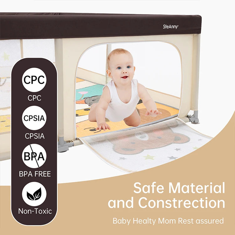 71" x 79" Large Baby Playpen with Mat – Indoor & Outdoor Unisex Play Yard for Toddlers, Newborn to 6 Years, Foldable Baby Fence with Gate & Toys