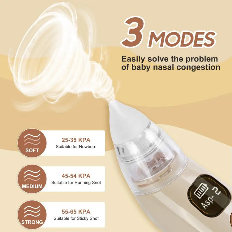 Electric Baby Nose Vacuum Cleaner – Adjustable Nasal Aspirator for Infants & Toddlers, Rechargeable with HD Display, Music & Lights, 3 Silicone Nozzles & Suction Levels