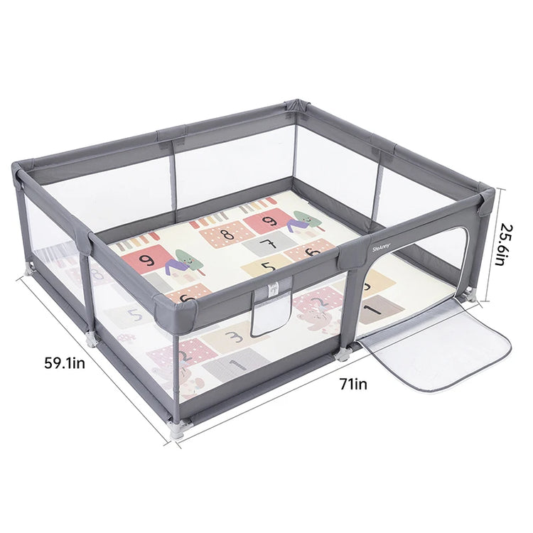 71" x 79" Large Baby Playpen with Mat – Indoor & Outdoor Unisex Play Yard for Toddlers, Newborn to 6 Years, Foldable Baby Fence with Gate & Toys