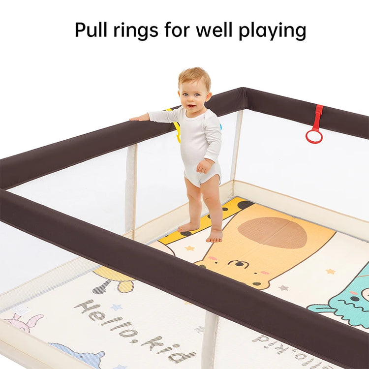 71" x 79" Large Baby Playpen with Mat – Indoor & Outdoor Unisex Play Yard for Toddlers, Newborn to 6 Years, Foldable Baby Fence with Gate & Toys