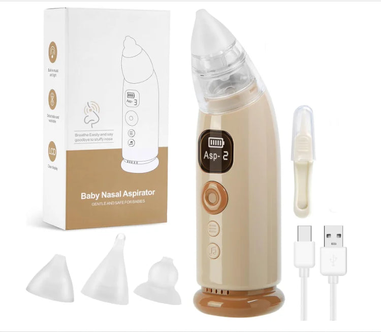 Electric Baby Nose Vacuum Cleaner – Adjustable Nasal Aspirator for Infants & Toddlers, Rechargeable with HD Display, Music & Lights, 3 Silicone Nozzles & Suction Levels