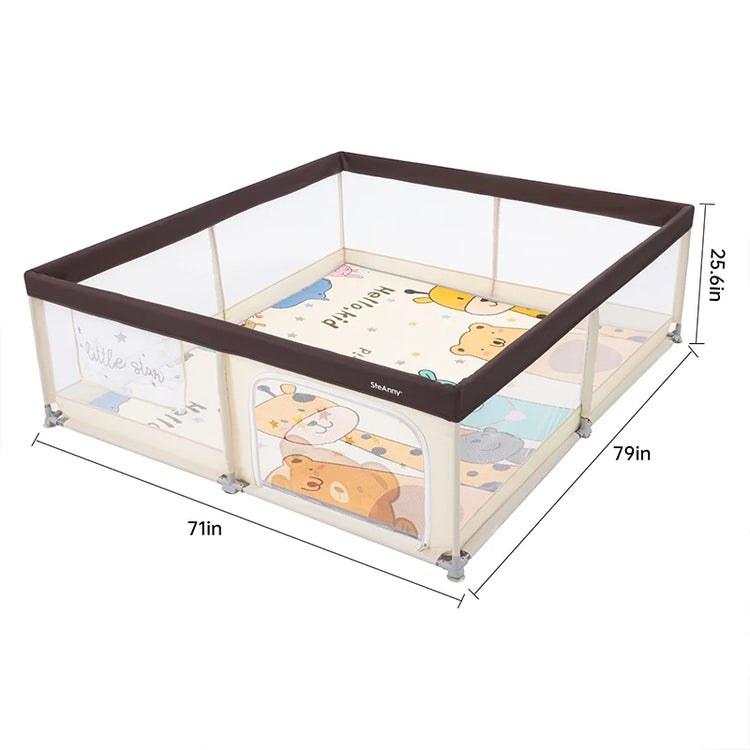 71" x 79" Large Baby Playpen with Mat – Indoor & Outdoor Unisex Play Yard for Toddlers, Newborn to 6 Years, Foldable Baby Fence with Gate & Toys