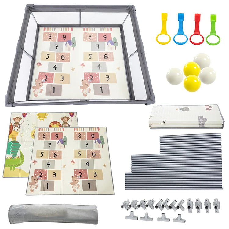 71" x 79" Large Baby Playpen with Mat – Indoor & Outdoor Unisex Play Yard for Toddlers, Newborn to 6 Years, Foldable Baby Fence with Gate & Toys