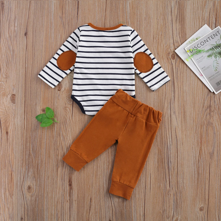 lioraitiin 2-Piece Baby Casual Outfit – Long Sleeve Striped Romper & Loose Trousers for Boys and Girls