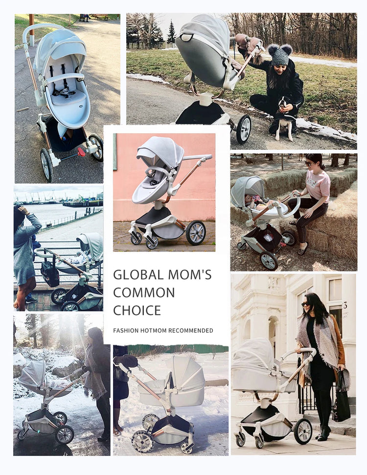 Hot Mom F023 2-in-1 Baby Stroller – 360° Rotating PU Leather Travel System with Bassinet, Rain Cover & Accessories | Foldable Luxury Stroller (0–4 Years)