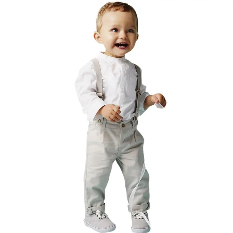 Bobora Baby Boy Toddler 2-Piece Set – Formal Shirt & Bib Pants for Wedding, Party & Daily Wear (Spring/Autumn)