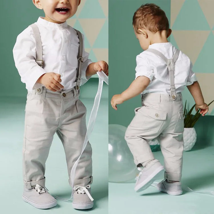 Bobora Baby Boy Toddler 2-Piece Set – Formal Shirt & Bib Pants for Wedding, Party & Daily Wear (Spring/Autumn)