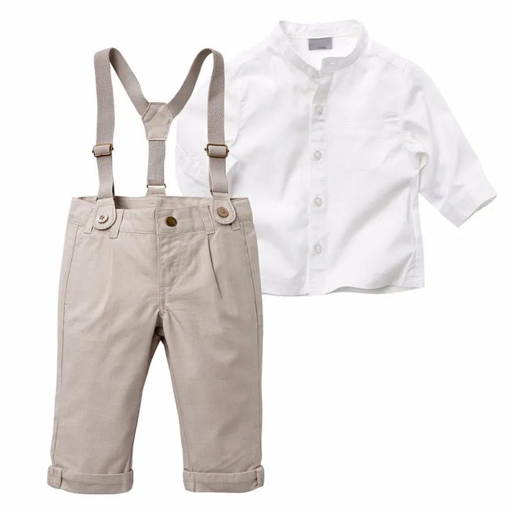 Bobora Baby Boy Toddler 2-Piece Set – Formal Shirt & Bib Pants for Wedding, Party & Daily Wear (Spring/Autumn)
