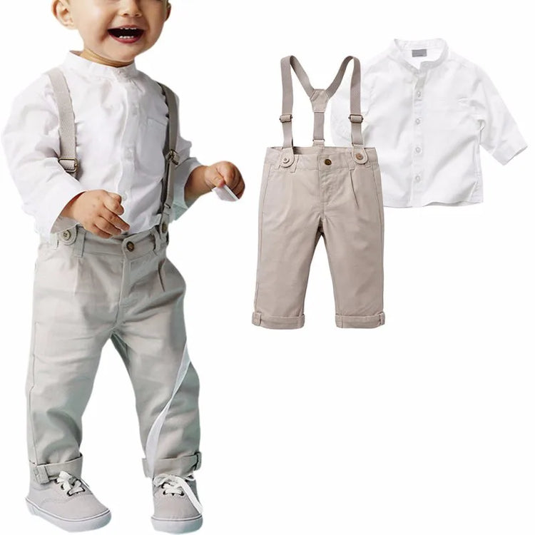 Bobora Baby Boy Toddler 2-Piece Set – Formal Shirt & Bib Pants for Wedding, Party & Daily Wear (Spring/Autumn)
