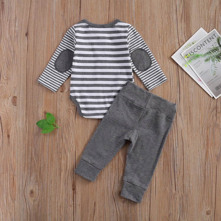 lioraitiin 2-Piece Baby Casual Outfit – Long Sleeve Striped Romper & Loose Trousers for Boys and Girls