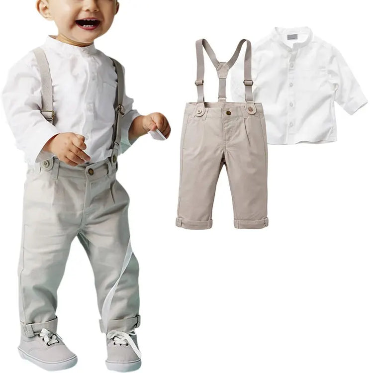 Bobora Baby Boy Toddler 2-Piece Set – Formal Shirt & Bib Pants for Wedding, Party & Daily Wear (Spring/Autumn)
