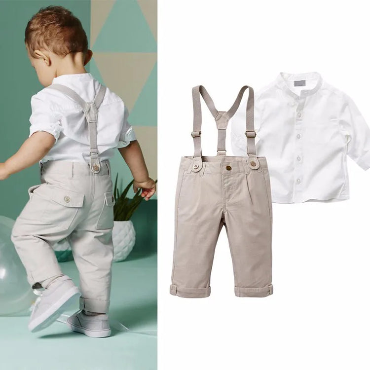 Bobora Baby Boy Toddler 2-Piece Set – Formal Shirt & Bib Pants for Wedding, Party & Daily Wear (Spring/Autumn)