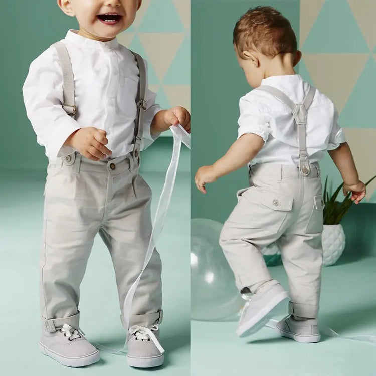 Bobora Baby Boy Toddler 2-Piece Set – Formal Shirt & Bib Pants for Wedding, Party & Daily Wear (Spring/Autumn)