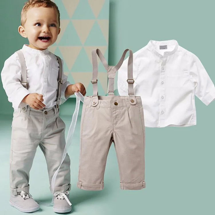 Bobora Baby Boy Toddler 2-Piece Set – Formal Shirt & Bib Pants for Wedding, Party & Daily Wear (Spring/Autumn)