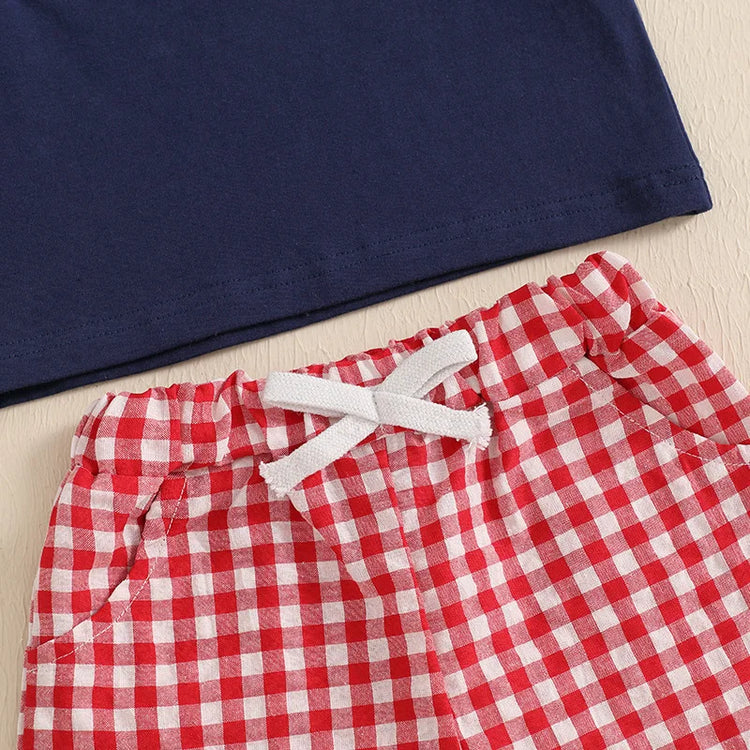 Lioraitiin Toddler Baby Boy 4th of July Outfit – Short Sleeve Truck & Flag Embroidery T-Shirt with Matching Shorts Set