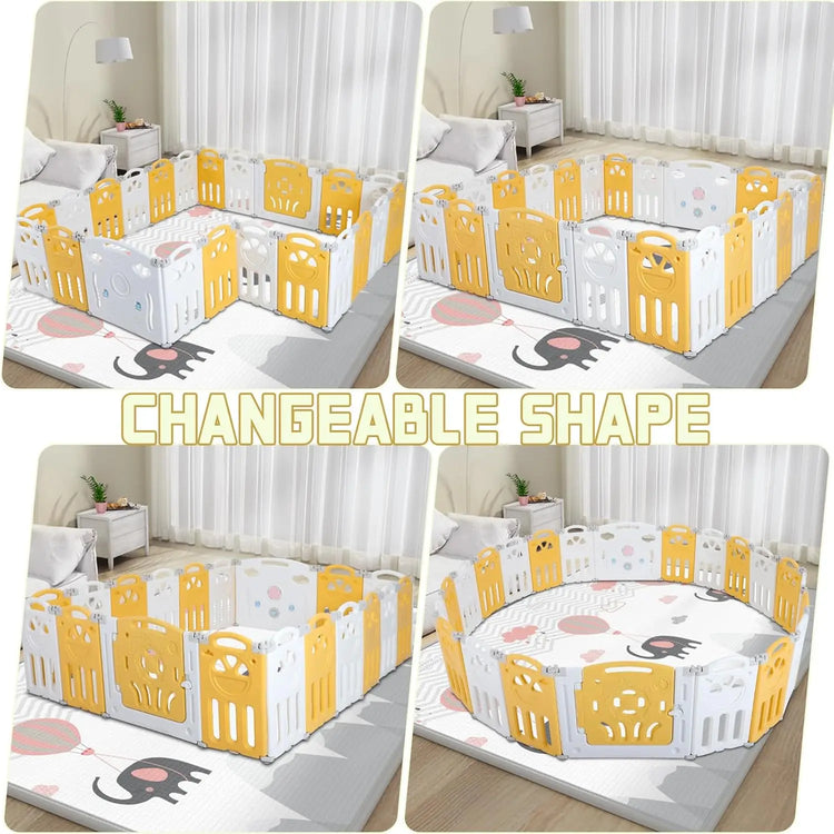 Babycare Playpen, Foldable Playpen with 14 Panels for Babies and Toddlers, Adjustable Baby Fence, Safety Play Yard with Gates fo