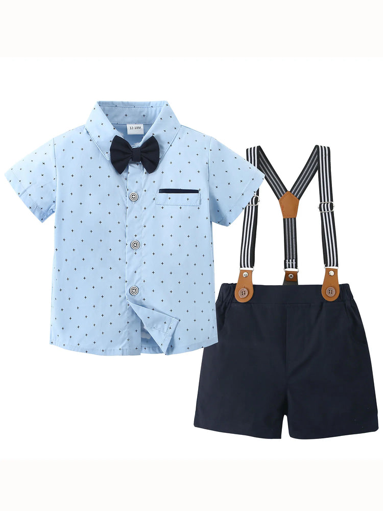 Toddler Baby Boy Clothes 1–5T – Gentleman Suit Set with Short Sleeve Shirt, Bowtie & Suspender Pants – Formal Toddler Dress Outfit for Boys