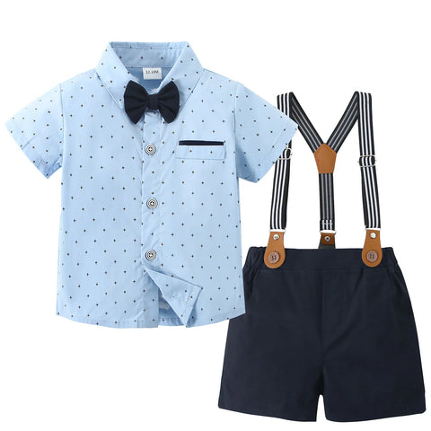 Toddler Baby Boy Clothes 1–5T – Gentleman Suit Set with Short Sleeve Shirt, Bowtie & Suspender Pants – Formal Toddler Dress Outfit for Boys