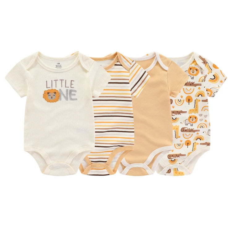 Kiddiezoom 4-Piece Fashion Cartoon Newborn Jumpsuit Set – 100% Cotton Baby Boys & Girls Summer Romper Outfit