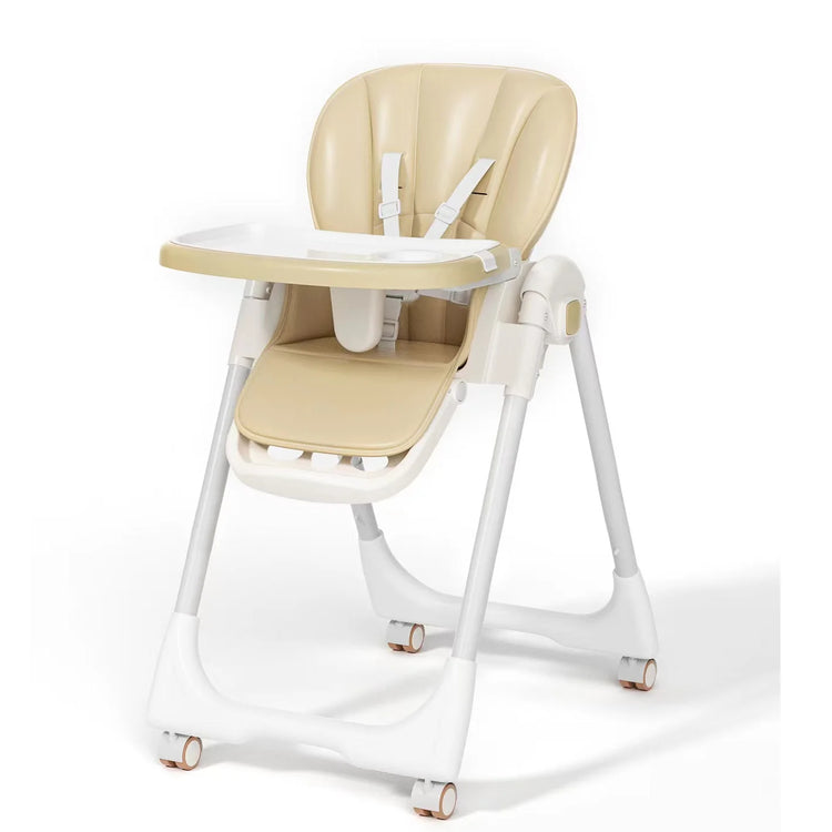 Sejoy Adjustable Baby High Chair with 5-Point Harness 3-Tier Tray & Wheels CE/CPC Certified Children's Dining Chair