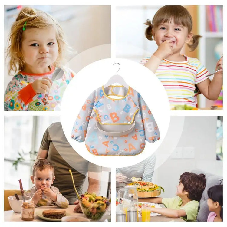 Toddler Long Sleeve Scarf Waterproof Art Smock Feeding Bib Apron Pocket Infant Boys Girls Burp Cloth Bandana Bibs supplies