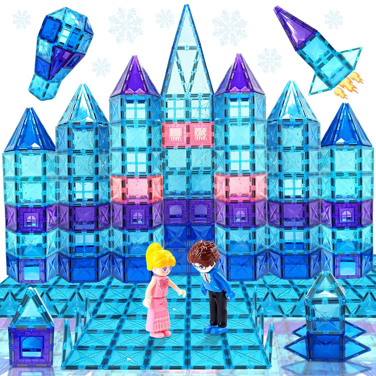 Frozen Princess Magnetic Tiles Castle Building Blocks – STEM Toys for Girls, Creative Birthday Gift, Magnetic Construction Set