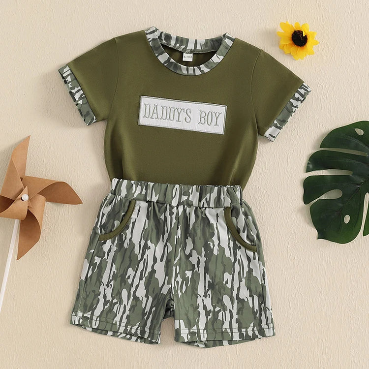 Infant Boy’s Summer Outfit Set – Embroidered T-Shirt & Elastic Waist Shorts, Stylish 2-Piece Toddler Clothing for Daily Wear