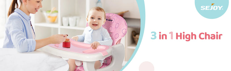 Sejoy 2-in-1 Foldable Baby High Chair with Table & Footrest – ASTM Certified Feeding Chair with Removable Double Tray, Adjustable Backrest & Washable Cushion