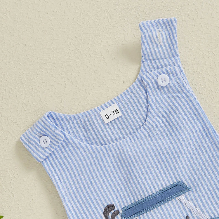Lioraitiin Baby Boys Sleeveless Romper – Striped Golf Cart Embroidery Summer Jumpsuit for Casual Daily Wear (0-1 Years)