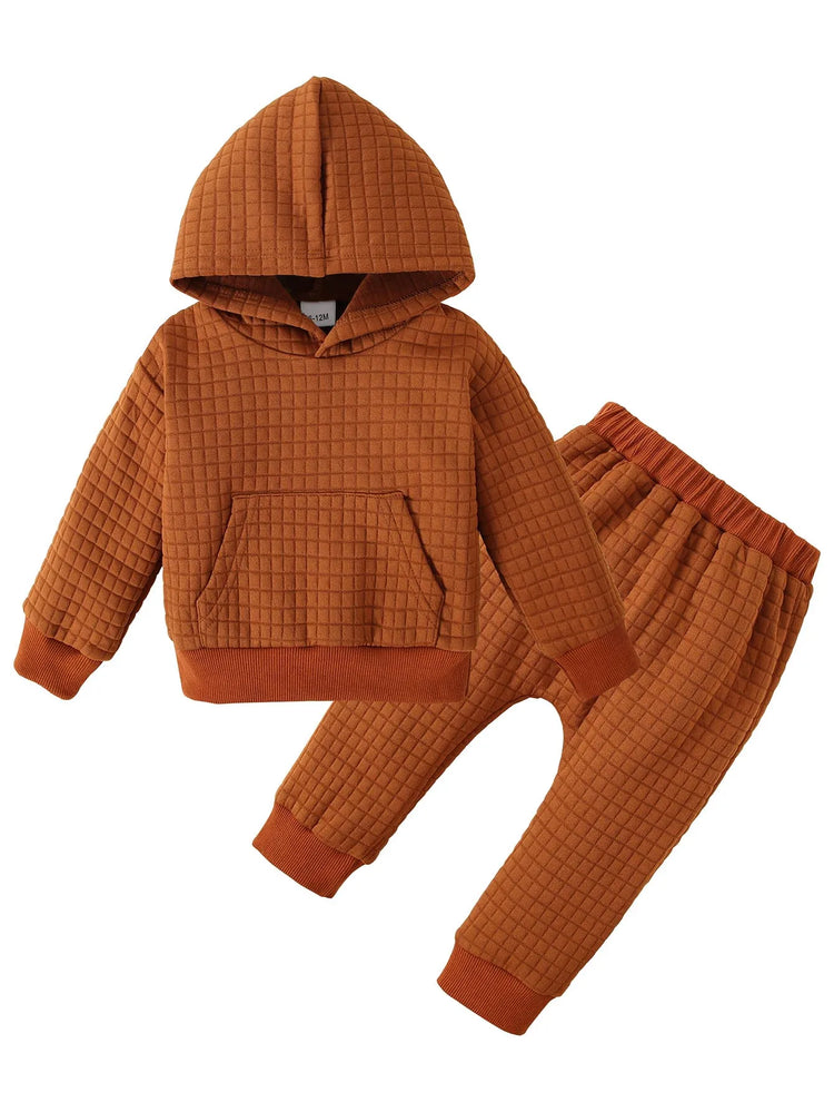 Toddler Baby Boys Clothes Plaid Hoodie Sweatshirt Tops + Long Pants 2PCS Outfit Set β Casual Sporty Style