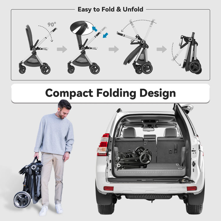 EMU Reversible Baby Stroller with Reversible Seat Full-Size Infant Stroller with Full Recline Cockpit Compact Foldable Pram Carr
