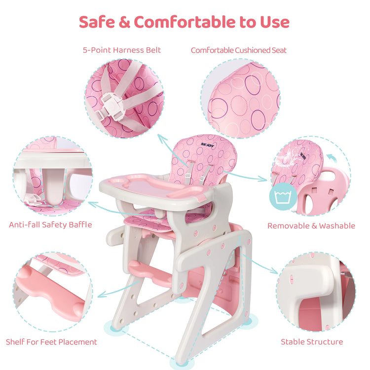 Foldable 2-in-1 Baby High Chair with Table & Footrest – ASTM & CPC Certified Feeding Seat with Removable Double Tray, Adjustable Backrest & Washable Cushion