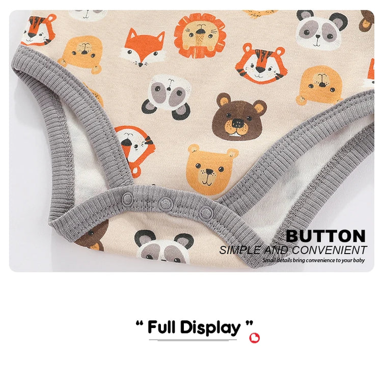 Kiddiezoom 4-Piece Fashion Cartoon Newborn Jumpsuit Set – 100% Cotton Baby Boys & Girls Summer Romper Outfit