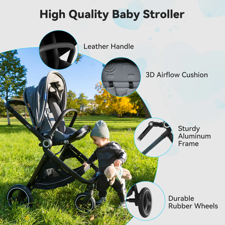 EMU Reversible Baby Stroller with Reversible Seat Full-Size Infant Stroller with Full Recline Cockpit Compact Foldable Pram Carr