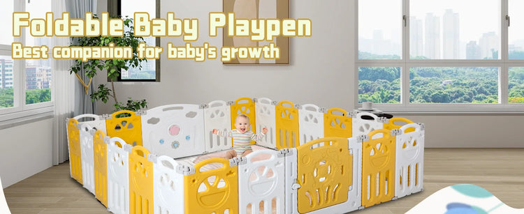 Babycare Playpen, Foldable Playpen with 14 Panels for Babies and Toddlers, Adjustable Baby Fence, Safety Play Yard with Gates fo
