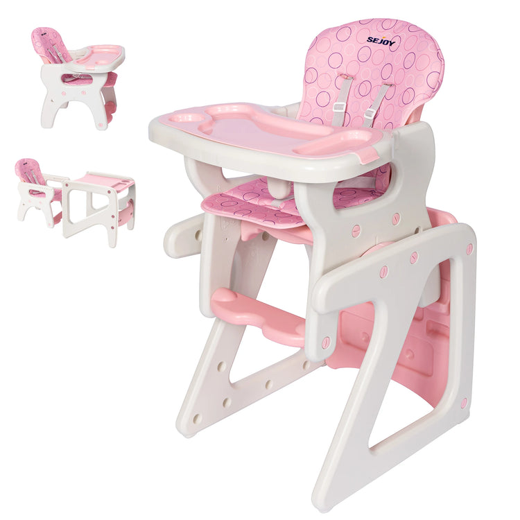 Sejoy 2-in-1 Foldable Baby High Chair with Table & Footrest – ASTM Certified Feeding Chair with Removable Double Tray, Adjustable Backrest & Washable Cushion