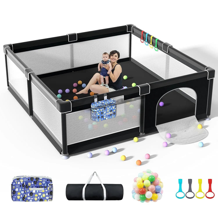 LUTIKIANG Play Yard for Babies and Toddlers with Mat – Extra Large Indoor & Outdoor Baby Fence, Kids Activity Center with Anti-Slip Suction, Zipper Gate & Ocean Balls