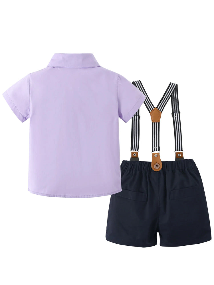 Toddler Baby Boy Clothes 1–5T – Gentleman Suit Set with Short Sleeve Shirt, Bowtie & Suspender Pants – Formal Toddler Dress Outfit for Boys