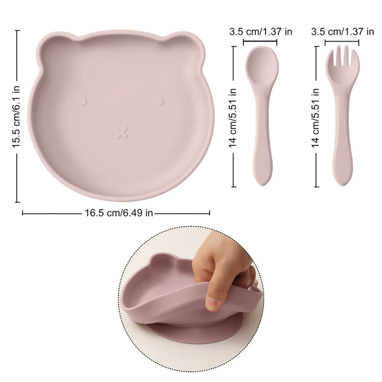 Wholesale Silicone Baby Feeding Set BPA Free Suction Dishes Plate Feeding Sucker Bowl Spoon Fork Children Tableware Baby Stuff