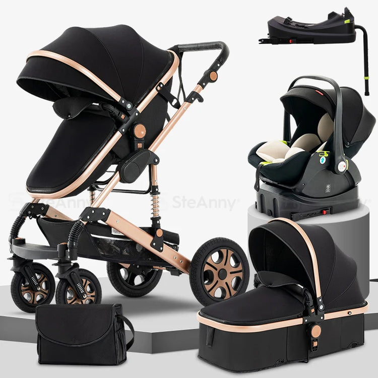 Luxury 3-in-1 Baby Stroller Travel System – Foldable Aluminum Frame with Reversible Seat, Portable Bassinet & Carrier | 0–36 Months