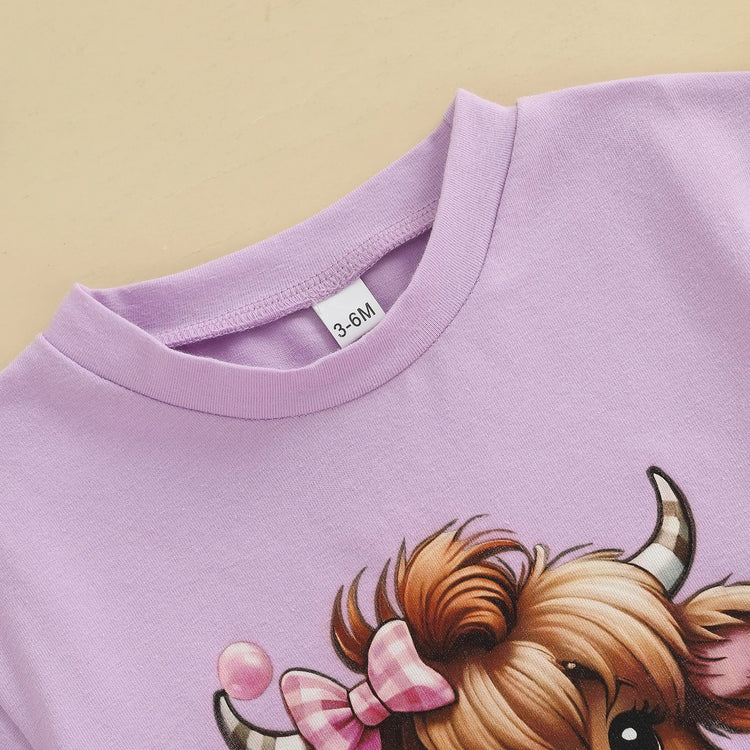 Baby Girl Highland Cow Romper – Soft Cotton Summer Bodysuit | Lioraitiin