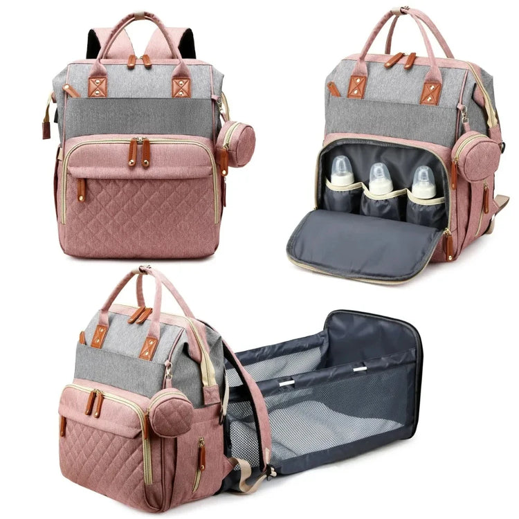 Portable Foldable Baby Travel Bed & Diaper Bag – Large Capacity Mommy Backpack with Changing Station & Infant Carrier (Fashionable & Lightweight)