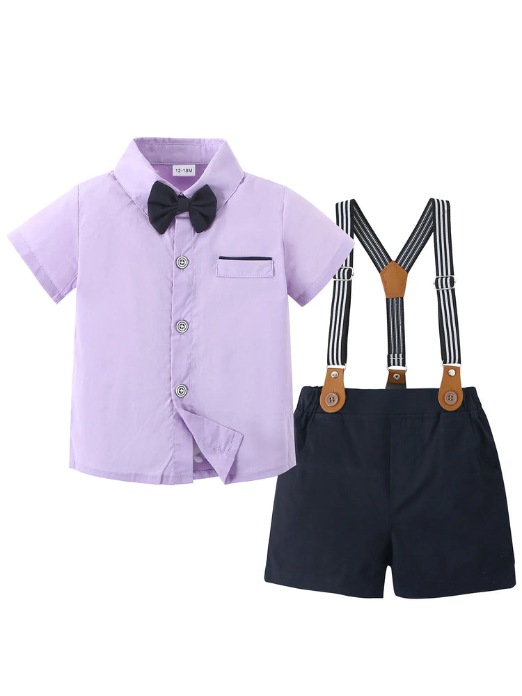 Toddler Baby Boy Clothes 1–5T – Gentleman Suit Set with Short Sleeve Shirt, Bowtie & Suspender Pants – Formal Toddler Dress Outfit for Boys