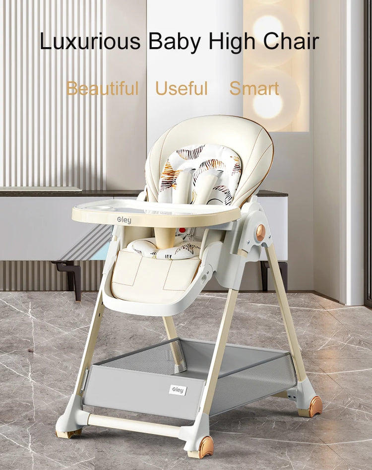 Luxury Adjustable Baby Feeding Chair – Assembly-Free High Chair with Removable Tray & Seat, EN & ASTM Certified – Metal Frame Booster Seat for Infants & Toddlers