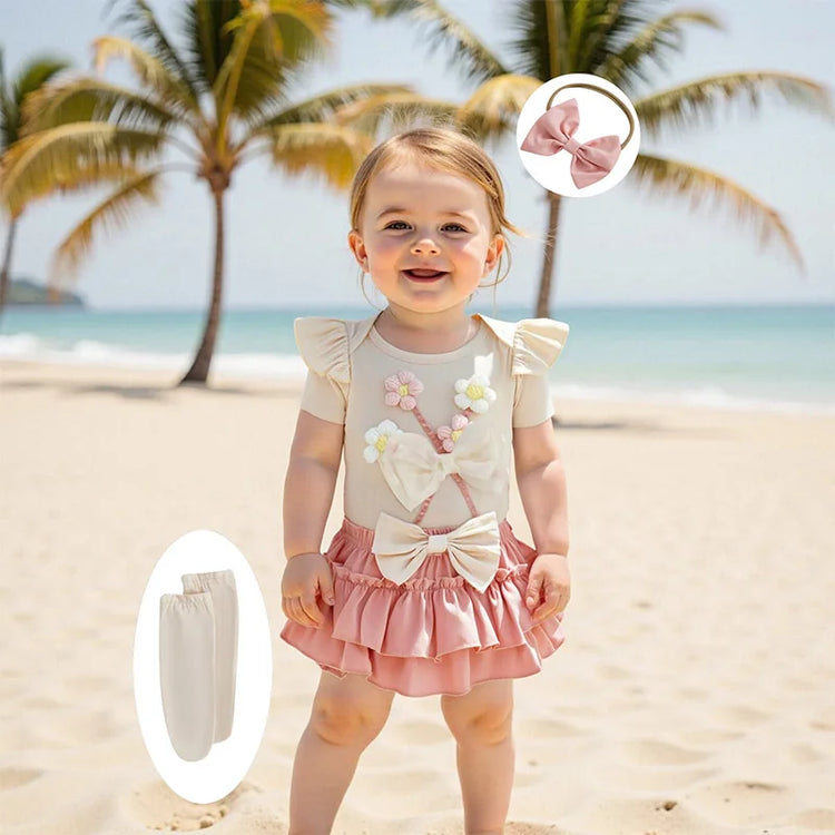 Toddler Girls Floral Print Romper with Ruffle Sleeves, Matching Shorts & Headband – Cute Summer Baby Outfit Set
