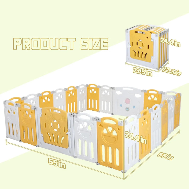 Babycare Playpen, Foldable Playpen with 14 Panels for Babies and Toddlers, Adjustable Baby Fence, Safety Play Yard with Gates fo