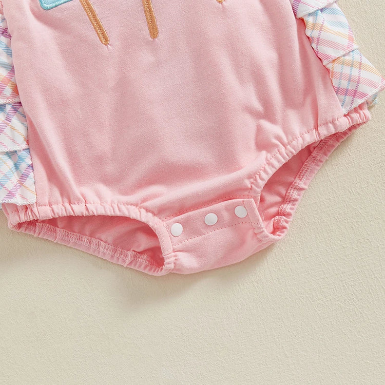Toddler Girl Summer Watermelon Print Romper with Ruffles & Matching Headband — Sleeveless Jumpsuit Outfit Set